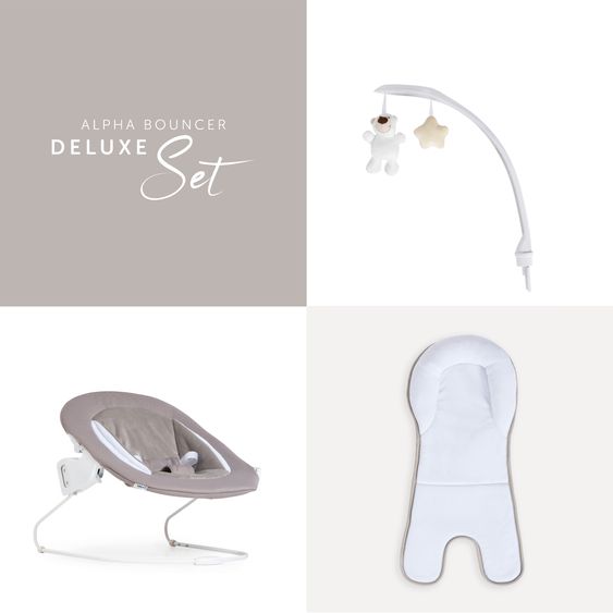 Hauck Alpha Plus Set Newborn 4 pz. - Seggiolone + 2in1 Riduttore Neonato & Dondolo Deluxe + Cuscino Deluxe - Sabbia - Noce