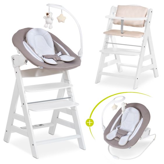 Hauck Alpha Plus 4-pc. Newborn Set - Highchair + 2in1 Newborn Insert & Deluxe Rocker + Deluxe Seat Cushion - White