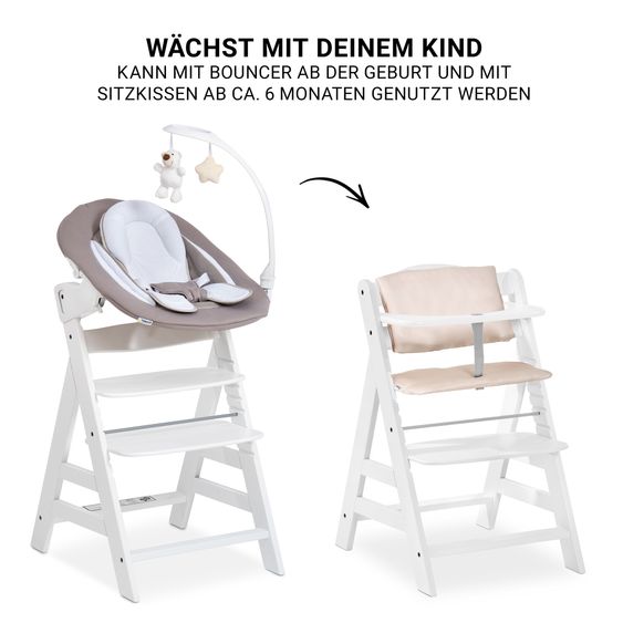 Hauck Alpha Plus 4-pc. Newborn Set - Highchair + 2in1 Newborn Insert & Deluxe Rocker + Deluxe Seat Cushion - White