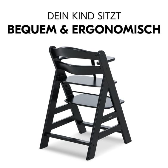 Hauck Alpha Plus 4-pcs Newborn Set - High chair + 2in1 newborn insert & rocker Eco + deluxe seat cushion - Black
