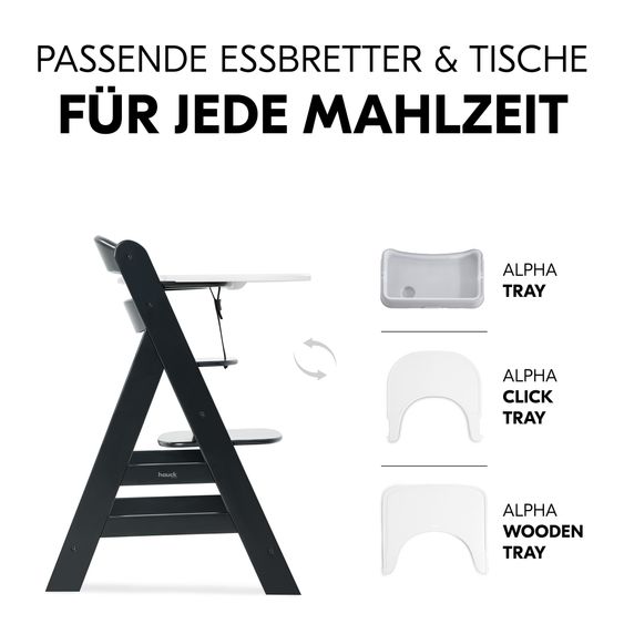 Hauck Alpha Plus 4-pcs Newborn Set - High chair + 2in1 newborn insert & rocker Eco + deluxe seat cushion - Black