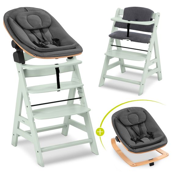 Hauck Alpha Plus 4-pcs Newborn Set - High chair + 2in1 newborn insert & rocker Eco + deluxe seat cushion - Mint