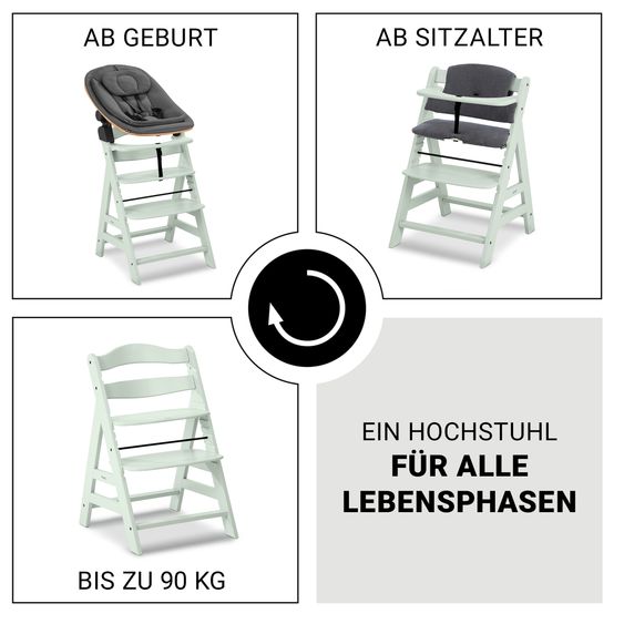 Hauck Alpha Plus 4-pcs Newborn Set - High chair + 2in1 newborn insert & rocker Eco + deluxe seat cushion - Mint