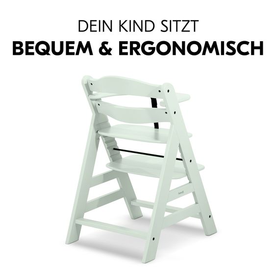Hauck Alpha Plus 4-pcs Newborn Set - High chair + 2in1 newborn insert & rocker Eco + deluxe seat cushion - Mint