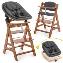 Alpha Plus 4-pcs Newborn Set - High chair + 2in1 newborn insert & rocker Eco + deluxe seat cushion - Walnut