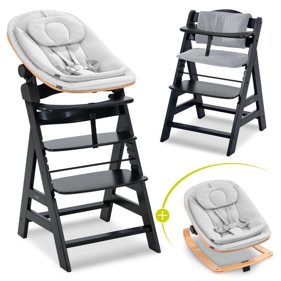 Hauck Alpha Plus 4-pc. Newborn Set - High chair + 2in1 newborn insert & rocker Eco + deluxe seat cushion - Black