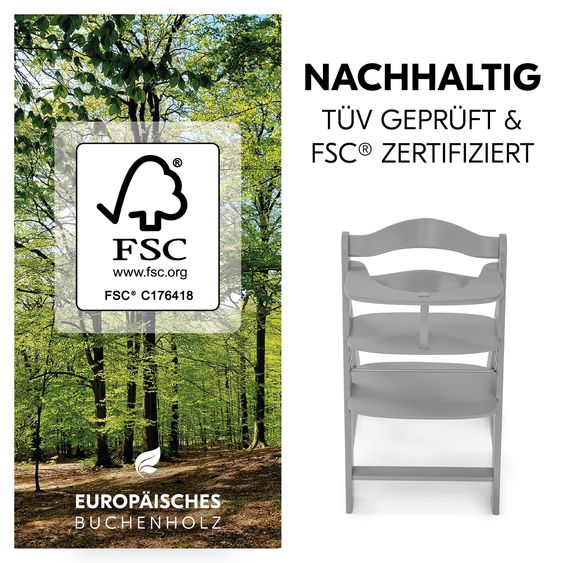 Hauck Alpha Plus 4-pc. Newborn Set - High chair + 2in1 newborn insert & rocker Eco + deluxe seat cushion - Grey