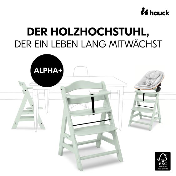 Hauck Alpha Plus 4-pc. Newborn Set - High chair + 2in1 newborn insert & rocker Eco + deluxe seat cushion - Mint