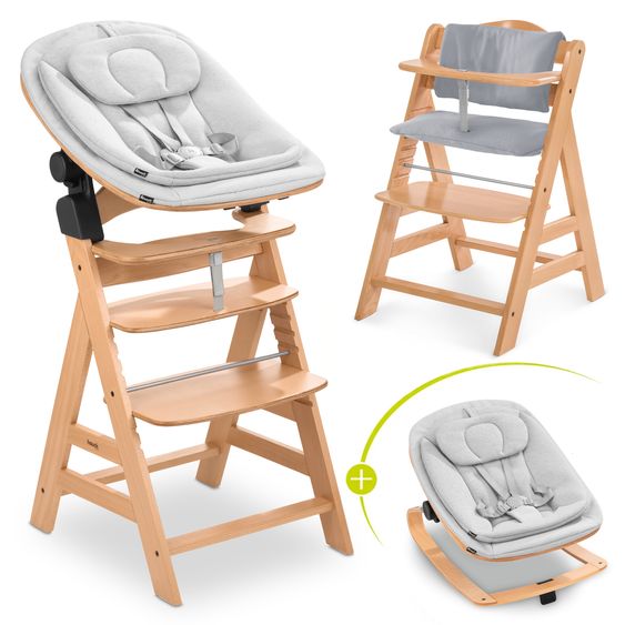 Hauck Alpha Plus 4-pc. Newborn Set - High chair + 2in1 newborn insert & rocker Eco + deluxe seat cushion - Nature