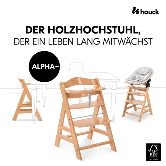 Hauck Alpha Plus 4-pc. Newborn Set - High chair + 2in1 newborn insert & rocker Eco + deluxe seat cushion - Nature