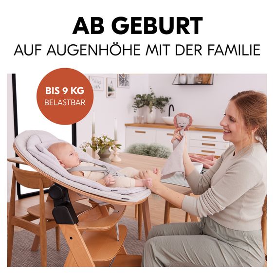Hauck Alpha Plus 4-pc. Newborn Set - High chair + 2in1 newborn insert & rocker Eco + deluxe seat cushion - Walnut