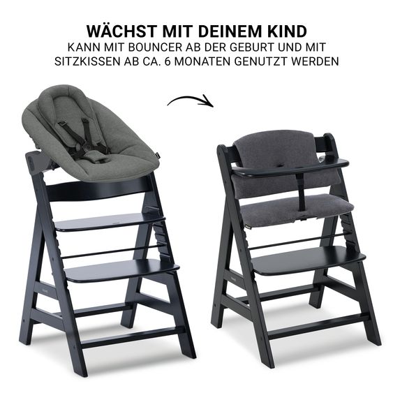 Hauck Alpha Plus Set Newborn 4 pz. Seggiolone + 2in1 Adattatore Neonato & Dondolo Premium + Cuscino Seduta Deluxe - Nero