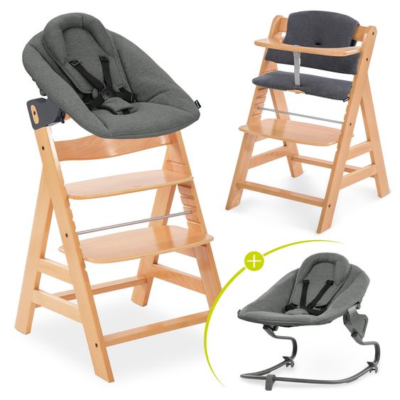 Hauck Alpha Plus Set Newborn 4 pz. Seggiolone + 2in1 Adattatore Neonato & Dondolo Premium + Cuscino Seduta Deluxe - Natur