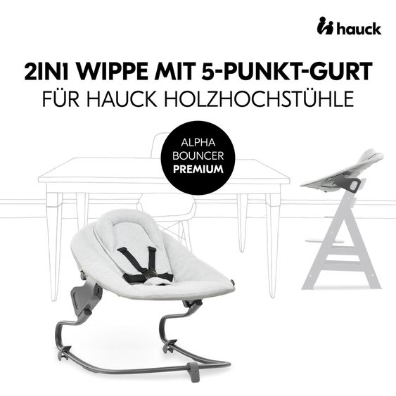 Hauck Alpha Plus 4-pc. Newborn Set - High Chair + 2in1 Newborn Attachment & Rocker Premium + Seat Cushion Deluxe - Grey