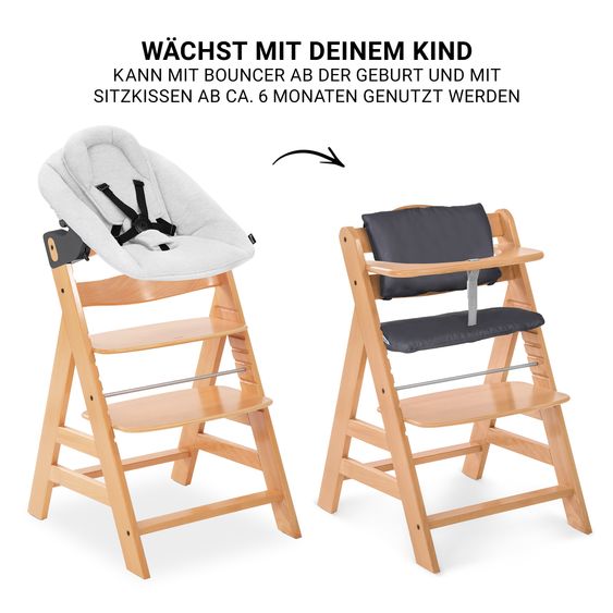 Hauck Alpha Plus 4-pc. Newborn Set - High Chair + 2in1 Newborn Attachment & Rocker Premium + Seat Cushion Deluxe - Nature