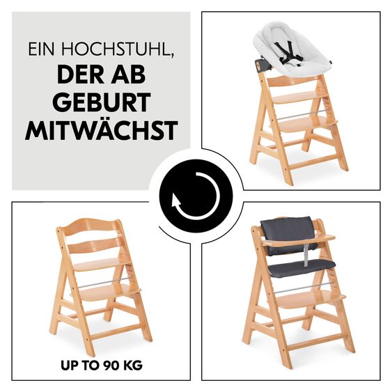 Hauck Alpha Plus 4-pc. Newborn Set - High Chair + 2in1 Newborn Attachment & Rocker Premium + Seat Cushion Deluxe - Nature