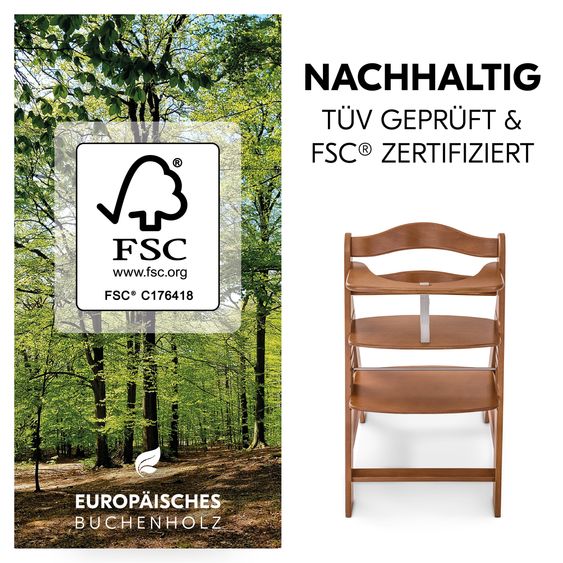 Hauck Alpha Plus 4-pc. Newborn Set - High Chair + 2in1 Newborn Attachment & Rocker Premium + Seat Cushion Deluxe - Walnut
