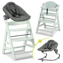 Alpha Plus 4-pcs. Newborn Set - Highchair + 2in1 Newborn Insert & Rocker Premium + Seat Cushion Muslin - Dark Grey - Mint