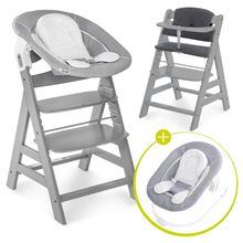 Alpha Plus 4-tlg. Newborn Set - Hochstuhl + 2in1 Neugeborenenaufsatz & Wippe + Sitzkissen Deluxe - Grey