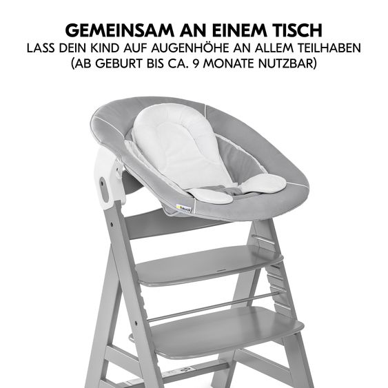Hauck Alpha Plus 4-tlg. Newborn Set - Hochstuhl + 2in1 Neugeborenenaufsatz & Wippe + Sitzkissen Deluxe - Grey
