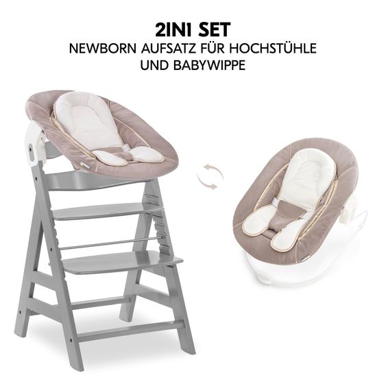 Hauck Alpha Plus 4-pc. Newborn Set - High Chair + 2in1 Newborn Insert & Rocker + Deluxe Seat Cushion - Grey