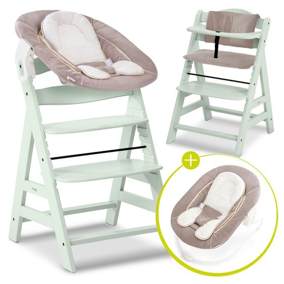 Hauck Alpha Plus 4-pc. Newborn Set - High Chair + 2in1 Newborn Insert & Rocker + Deluxe Seat Cushion - Mint