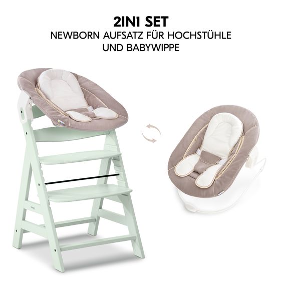 Hauck Alpha Plus 4-pc. Newborn Set - High Chair + 2in1 Newborn Insert & Rocker + Deluxe Seat Cushion - Mint