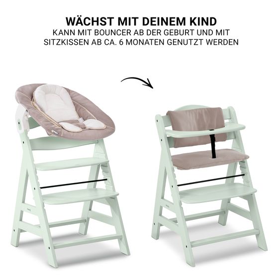 Hauck Alpha Plus 4-pc. Newborn Set - High Chair + 2in1 Newborn Insert & Rocker + Deluxe Seat Cushion - Mint