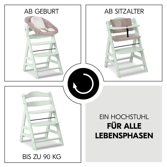 Hauck Alpha Plus 4-pc. Newborn Set - High Chair + 2in1 Newborn Insert & Rocker + Deluxe Seat Cushion - Mint
