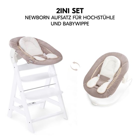 Hauck Alpha Plus 4-pc. Newborn Set - High Chair + 2in1 Newborn Insert & Rocker + Deluxe Seat Cushion - White