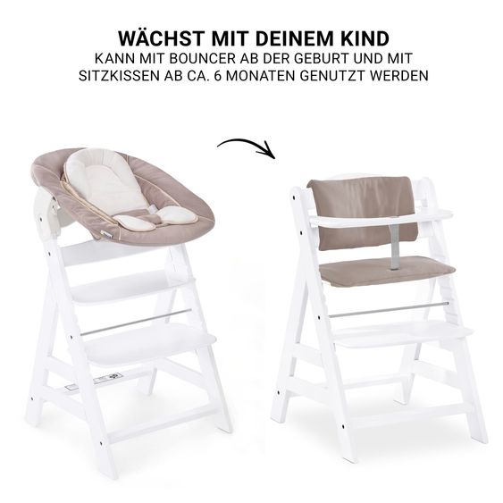 Hauck Alpha Plus 4-pc. Newborn Set - High Chair + 2in1 Newborn Insert & Rocker + Deluxe Seat Cushion - White