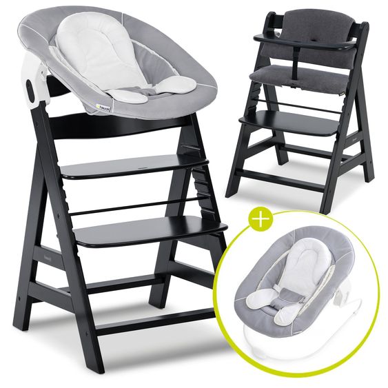 Hauck Alpha Plus Set Newborn 4 pz. Seggiolone + 2in1 Riduttore Neonato & Dondolo + Cuscino Deluxe - Nero