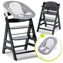 Alpha Plus 4-pc. Newborn Set - High Chair + 2in1 Newborn Attachment & Rocker + Deluxe Seat Cushion - Black