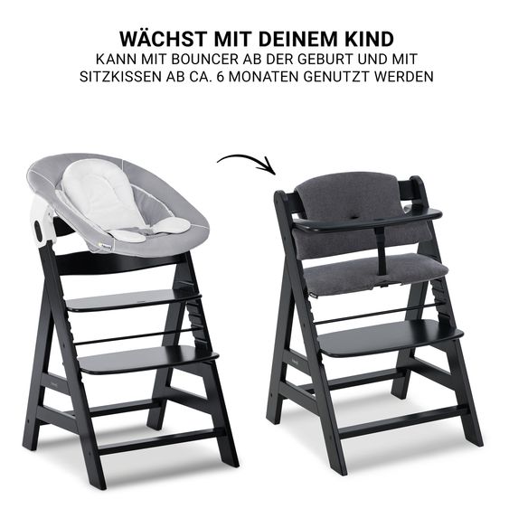 Hauck Alpha Plus Set Newborn 4 pz. Seggiolone + 2in1 Riduttore Neonato & Dondolo + Cuscino Deluxe - Nero