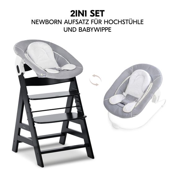 Hauck Alpha Plus Set Newborn 4 pz. Seggiolone + 2in1 Riduttore Neonato & Dondolo + Cuscino Deluxe - Nero
