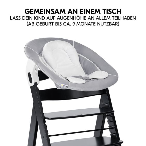 Hauck Alpha Plus Set Newborn 4 pz. Seggiolone + 2in1 Riduttore Neonato & Dondolo + Cuscino Deluxe - Nero