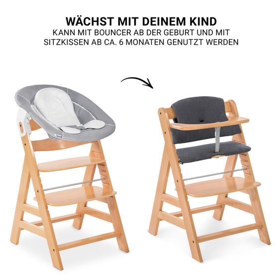 Hauck Alpha Plus Set Newborn 4 pz. Seggiolone + 2in1 Riduttore Neonato & Dondolo + Cuscino Deluxe - Natur