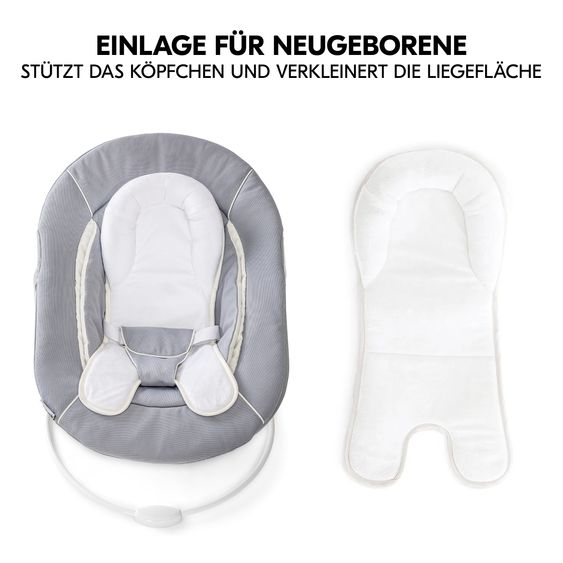 Hauck Alpha Plus 4-pcs. Newborn Set - High Chair + 2in1 Newborn Attachment & Rocker + Deluxe Seat Cushion - Stretch Grey - Walnut