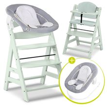 Alpha Plus 4-pcs. Newborn Set High Chair + 2in1 Newborn Insert & Rocker + Muslin Seat Cushion - Stretch Grey - Mint