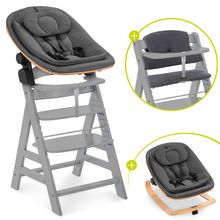 Alpha Plus Set Nouveau-Né 4 Pièces - Chaise Haute + Adaptateur Nouveau-Né & Transat Eco + Coussin De Siège - Gris