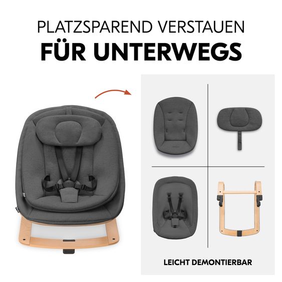 Hauck Alpha Plus Set Neonato 4 pz. - Seggiolone + Riduttore Neonato & Dondolo Eco + Cuscino Seduta - Grigio