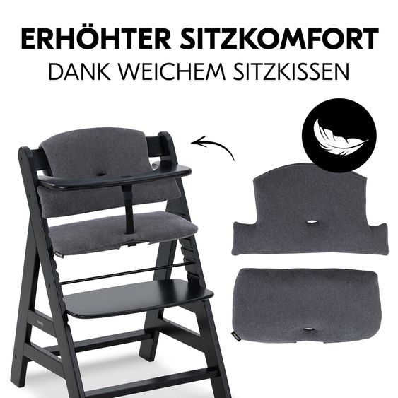 Hauck Alpha Plus 4-tlg. Newborn Set - Hochstuhl + Neugeborenenaufsatz & Wippe + Sitzkissen - Black
