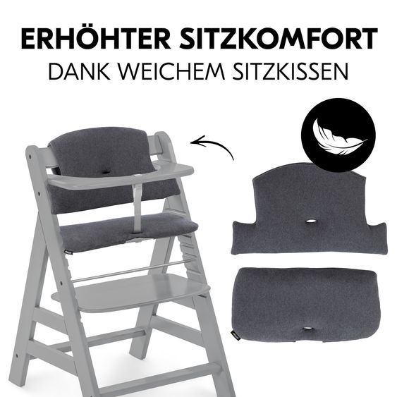 Hauck Alpha Plus 4-tlg. Newborn Set - Hochstuhl + Neugeborenenaufsatz & Wippe + Sitzkissen - Grey