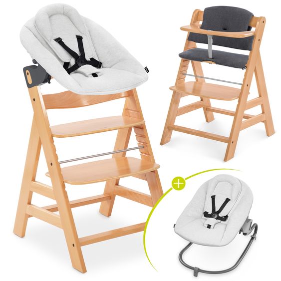 Hauck Alpha Plus Set Neonato 4 pz. - Seggiolone + Riduttore per neonati & Dondolo + Cuscino per seduta - Natur