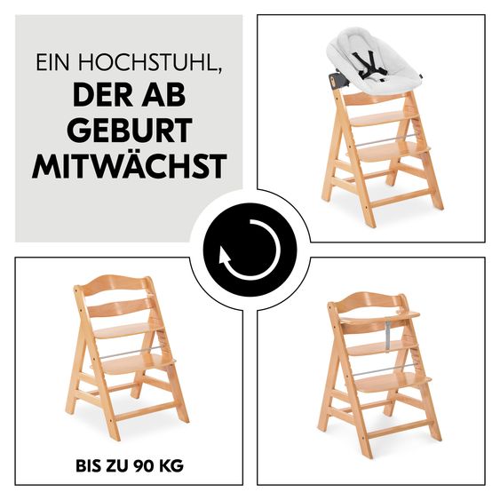 Hauck Alpha Plus Set Neonato 4 pz. - Seggiolone + Riduttore per neonati & Dondolo + Cuscino per seduta - Natur