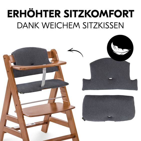 Hauck Alpha Plus 4-tlg. Newborn Set - Hochstuhl + Neugeborenenaufsatz & Wippe + Sitzkissen - Walnut