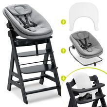 Alpha Plus Set Nouveau-Né 5 Pièces - Chaise Haute + Adaptateur Nouveau-Né 2in1 & Transat + Siège Bébé + Plateau Repas - Noir