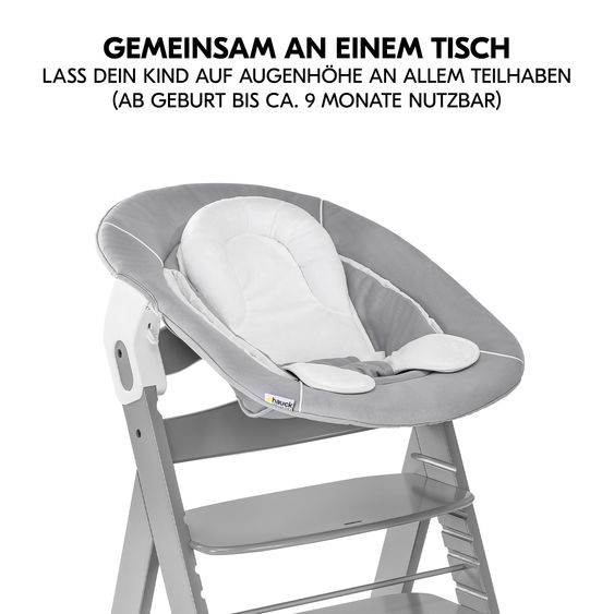 Hauck Alpha Plus 5-tlg. Newborn Set - Hochstuhl + 2in1 Neugeborenenaufsatz & Wippe + Baby Seat + Essbrett - Grey