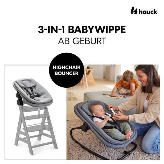 Hauck Alpha Plus 5-tlg. Newborn Set - Hochstuhl + 2in1 Neugeborenenaufsatz & Wippe + Baby Seat + Essbrett - Grey