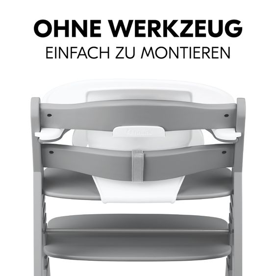 Hauck Alpha Plus 5-tlg. Newborn Set - Hochstuhl + 2in1 Neugeborenenaufsatz & Wippe + Baby Seat + Essbrett - Stretch Grey - Black